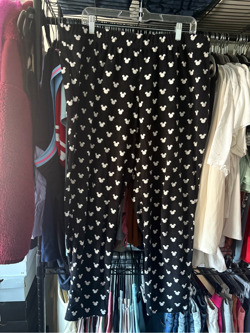 Disney Black Leggings with White Mickey Head Print